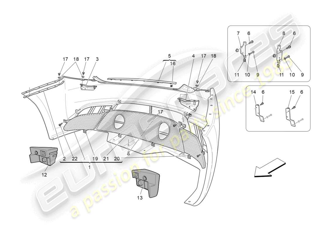 maserati granturismo mc stradale (2012) diagrama de piezas del parachoques trasero