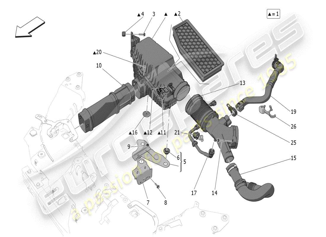 maserati grecale modena (2023) filtro de aire, toma de aire y conductos diagrama de piezas