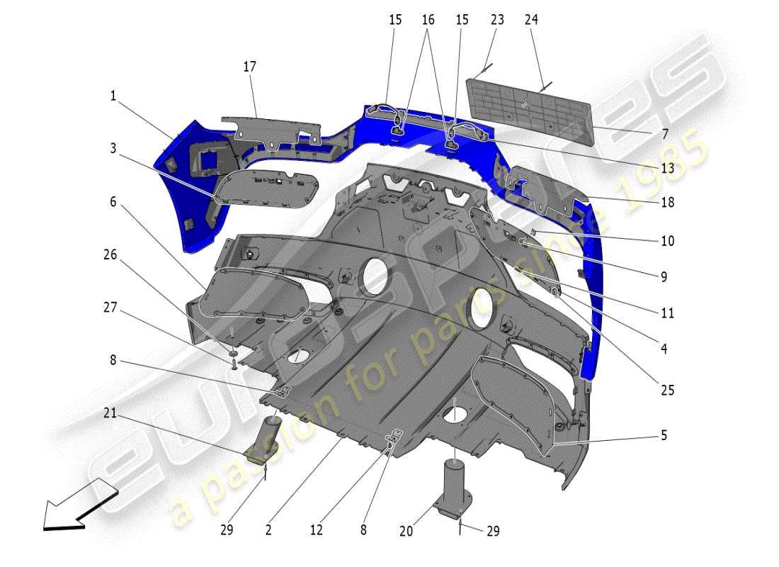 maserati mc20 (2024) diagrama de piezas del parachoques trasero