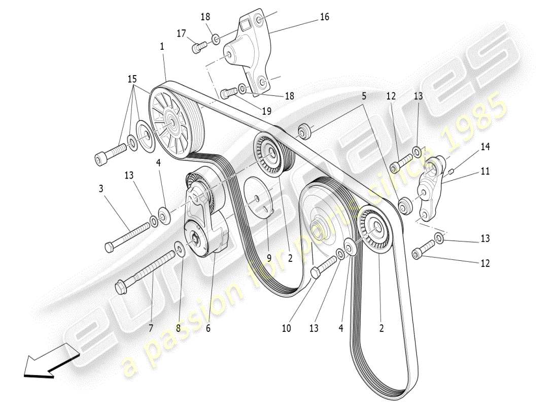 maserati ghibli (2021) diagrama de piezas de correas de dispositivos auxiliares