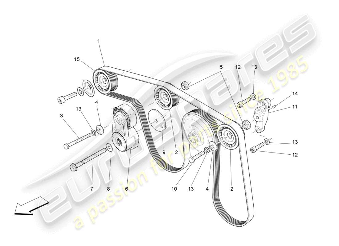 maserati levante modena (2022) correas de dispositivos auxiliares diagrama de piezas