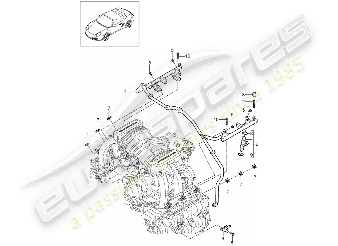 porsche 2009 (987 boxster) tubo de recogida de combustible diagrama de piezas