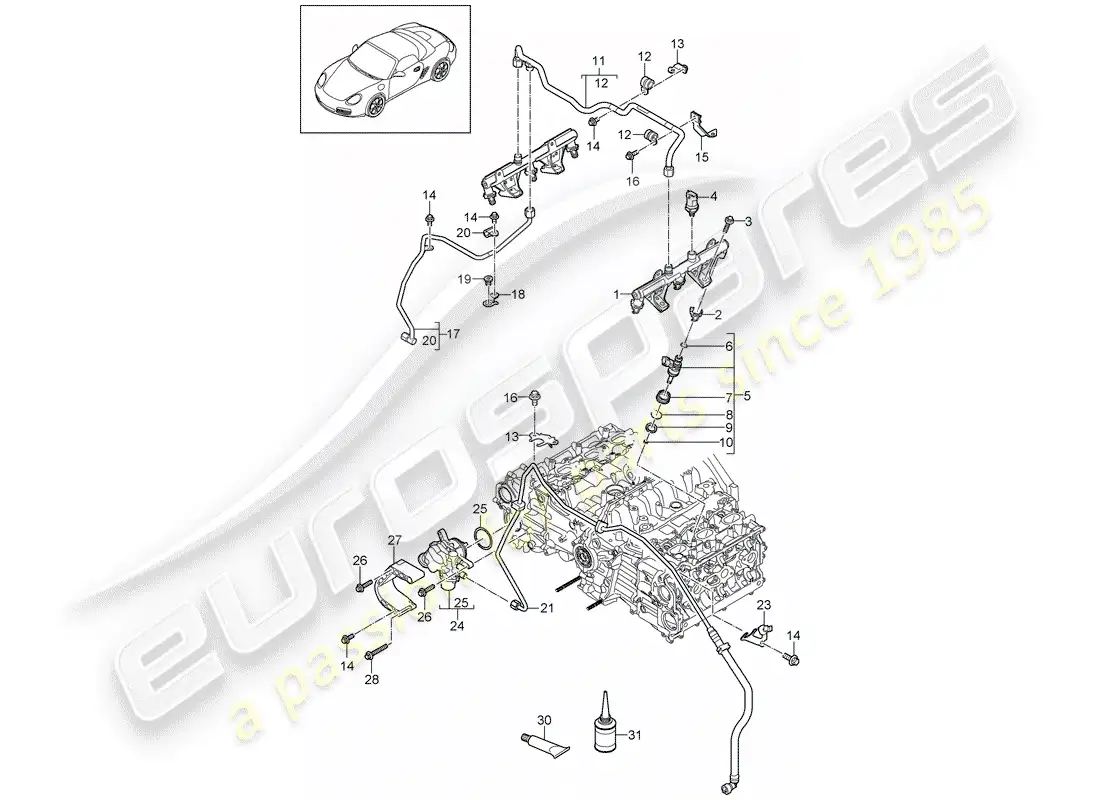 porsche 2011 (987 boxster) tubo de recogida de combustible diagrama de piezas