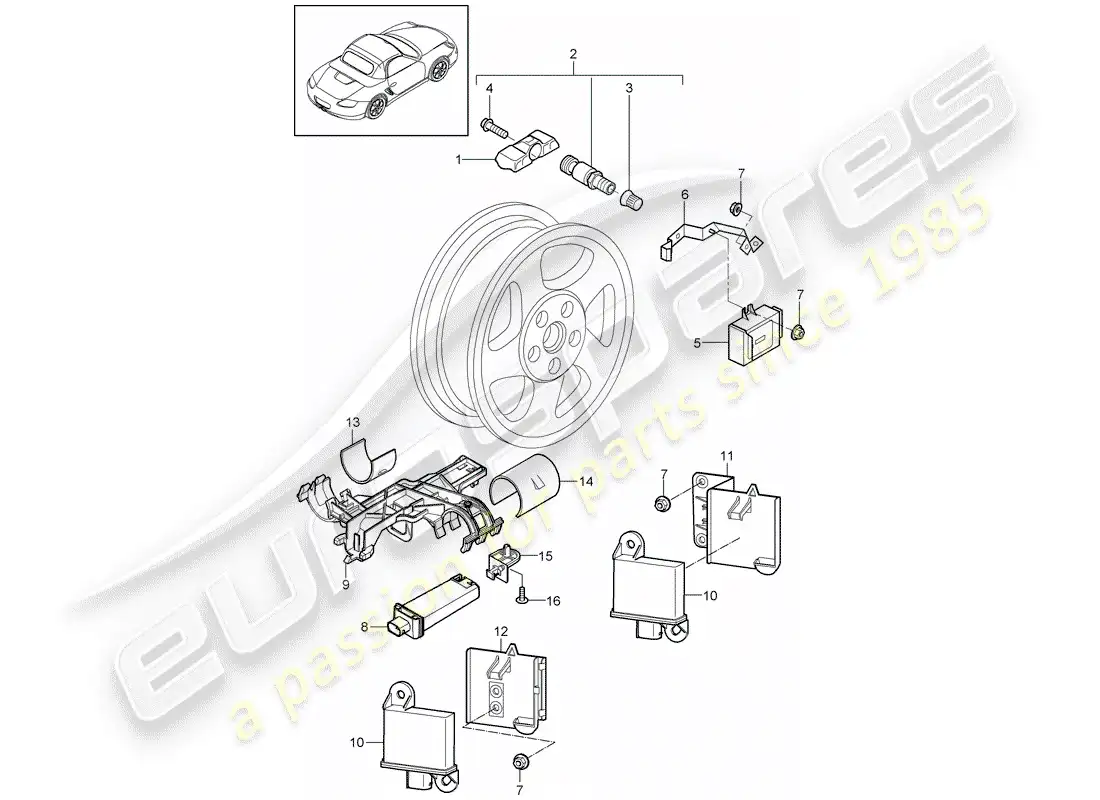 porsche 2011 (987 boxster) sistema de control de presión de neumáticos diagrama de piezas