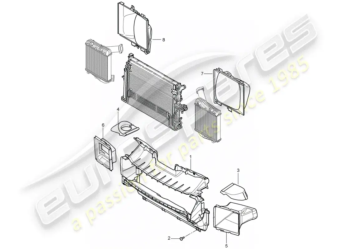 porsche 2008 (cayenne e1 9pa) conducto de aire de refrigeración diagrama de piezas