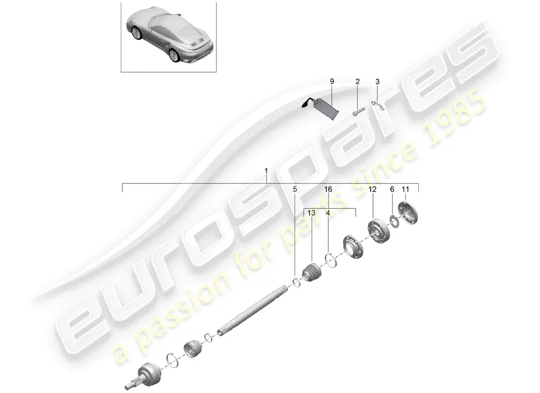 porsche 2017 (991-2 turbo) eje de accionamiento diagrama de piezas