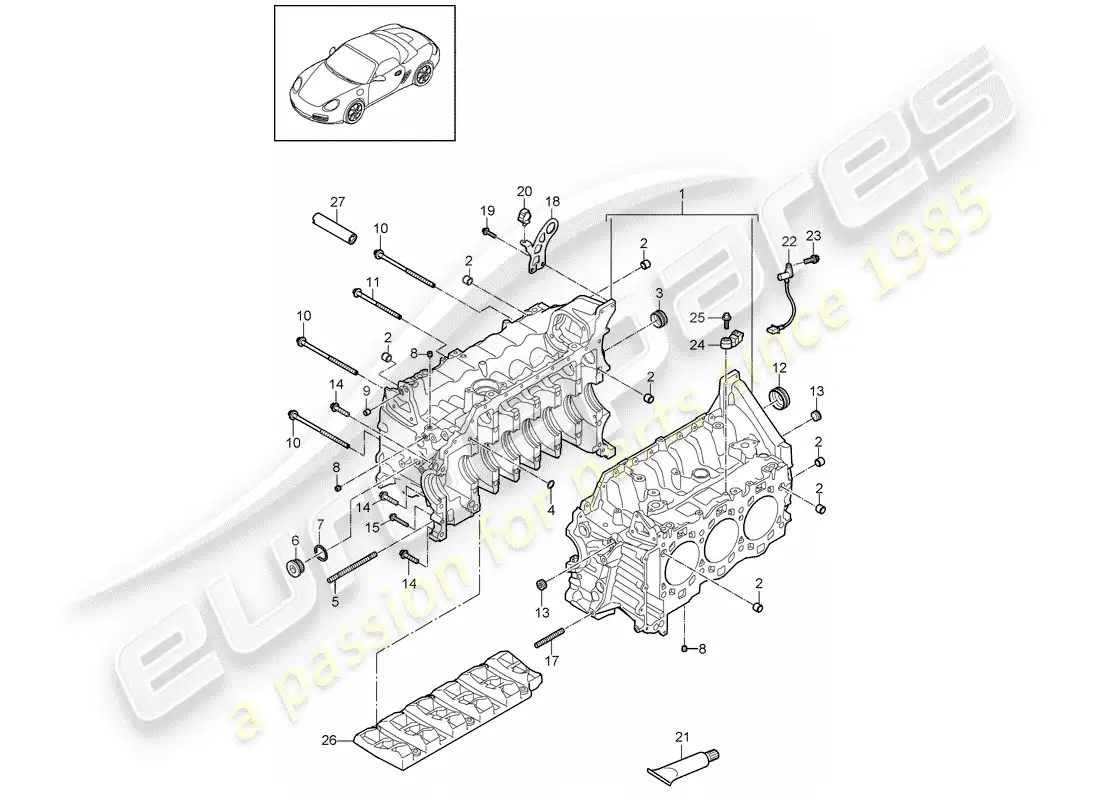 porsche 2011 (987 boxster) crankcase diagrama de piezas
