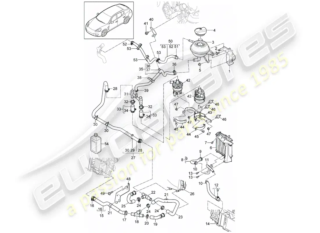 porsche 2012 (panamera 970) diagrama de piezas de refrigeración por agua