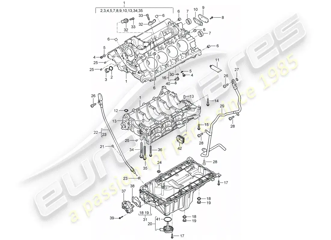 porsche 2006 (cayenne e1 9pa) crankcase diagrama de piezas
