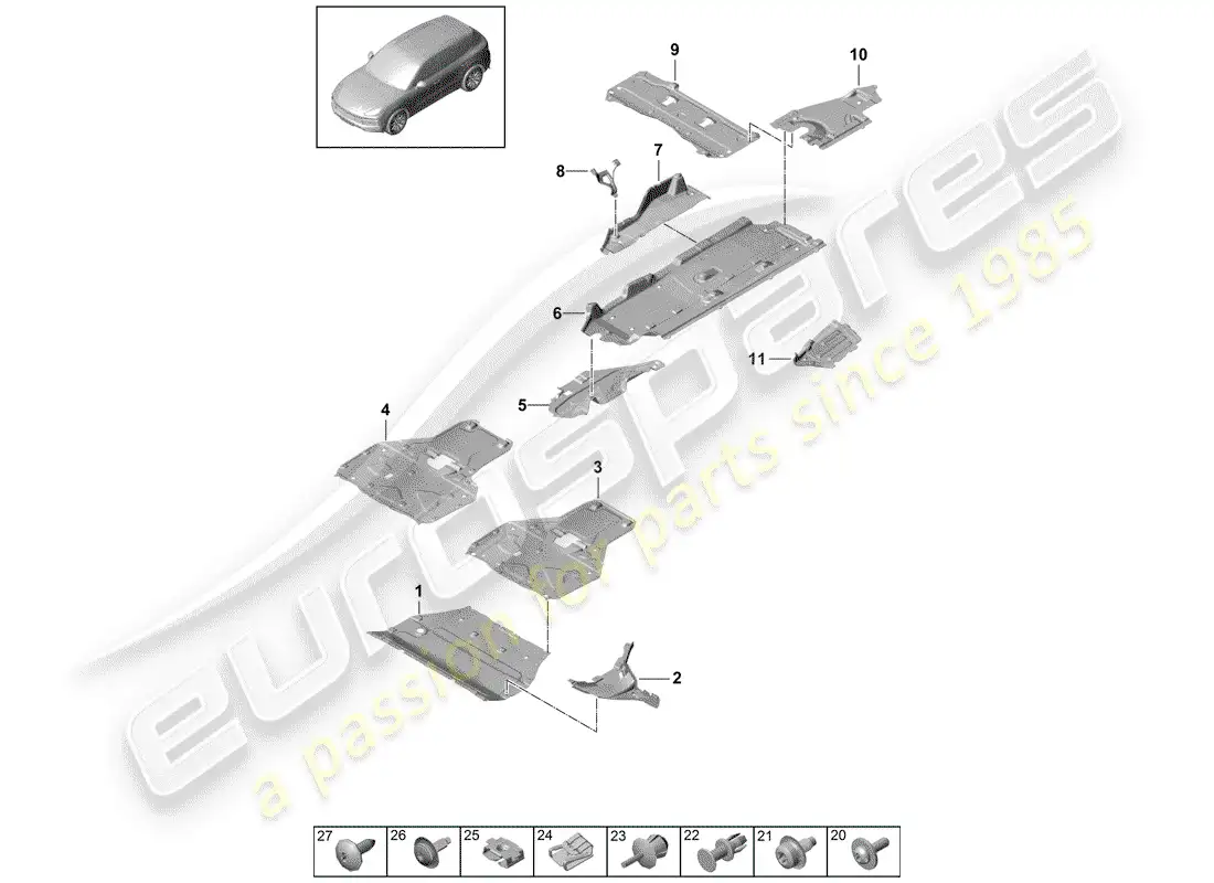 porsche 2020 (cayenne e3 9ya/9yb) recubrimiento diagrama de piezas