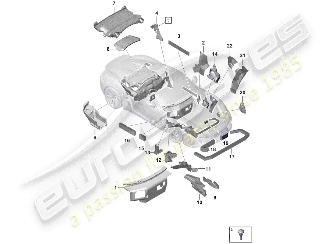 porsche 2020 (718 boxster spyder) carrocería diagrama de piezas