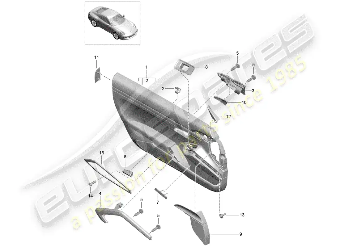 porsche 2013 (991-1) panel de la puerta diagrama de piezas
