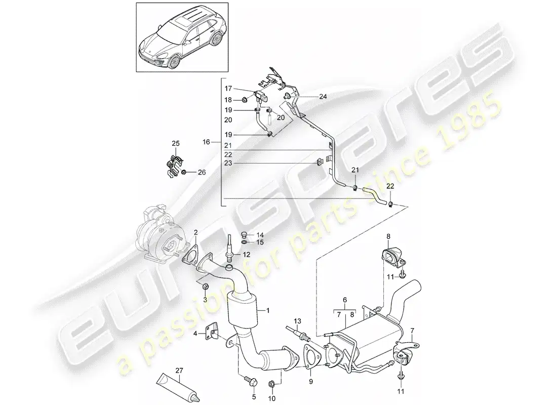 porsche 2012 (cayenne e2 92a) sistema de escape diagrama de piezas