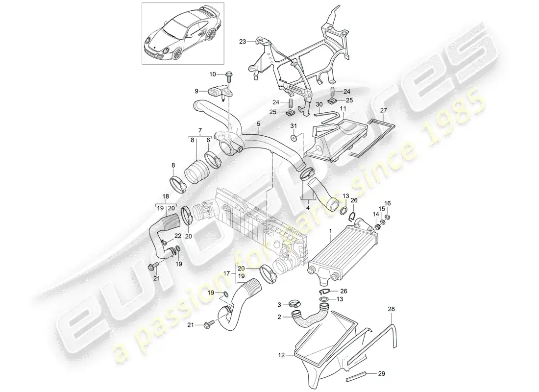 porsche 2011 (997-2 turbo / gt2 rs) diagrama de piezas de turbocompresor