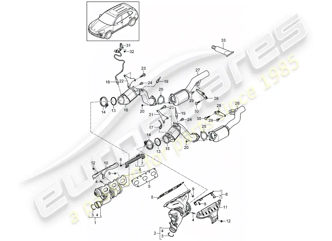 porsche 2012 (cayenne e2 92a) sistema de escape diagrama de piezas