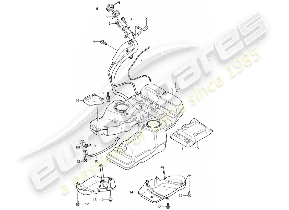 porsche 2008 (cayenne e1 9pa) fuel tank with diagrama de piezas