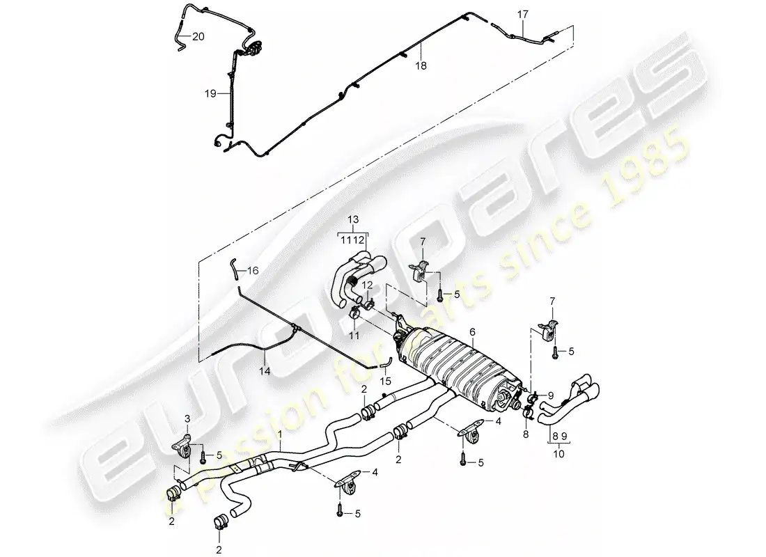 porsche 2007 (cayenne e1 9pa) sistema de escape diagrama de piezas