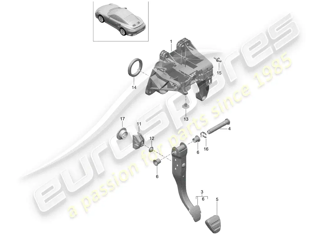 porsche 2016 (991-1 turbo) brake and acc. pedal assembly diagrama de piezas