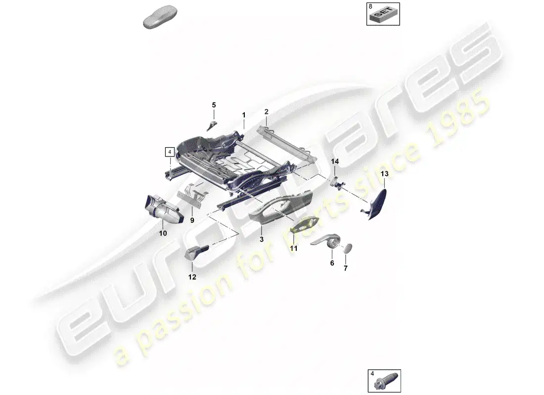 porsche 2020 (718 boxster spyder) estructura del asiento diagrama de piezas