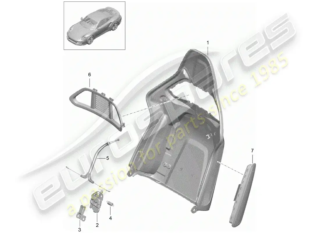 porsche 2016 (991-1 turbo) carcasa del respaldo diagrama de piezas