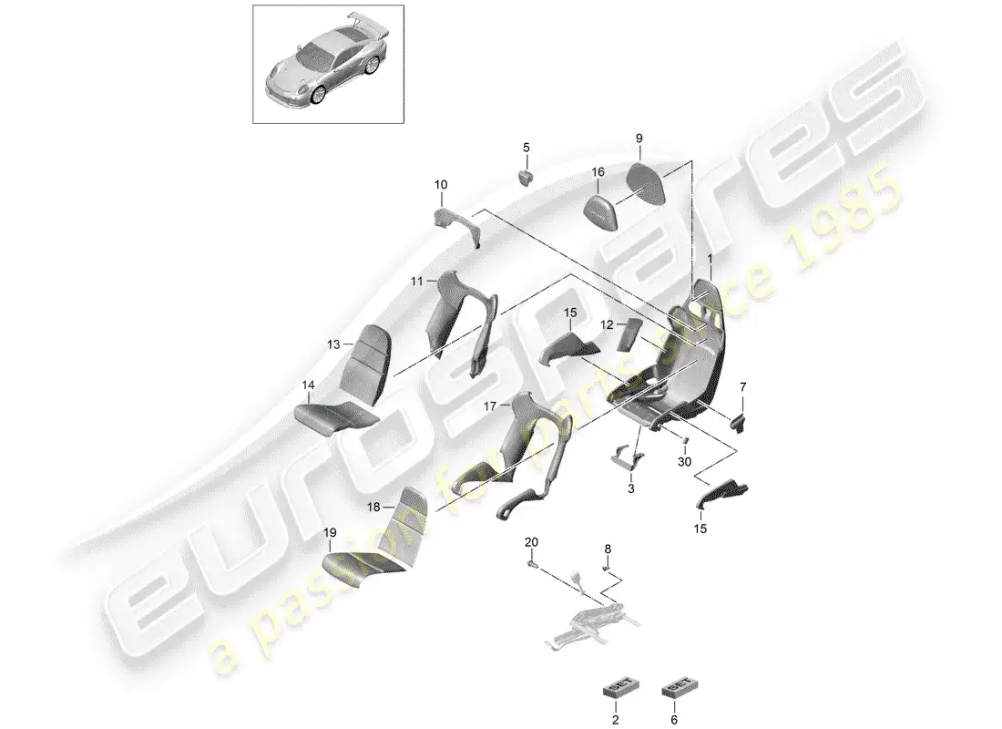 porsche 2016 (991-1 turbo) asiento diagrama de piezas