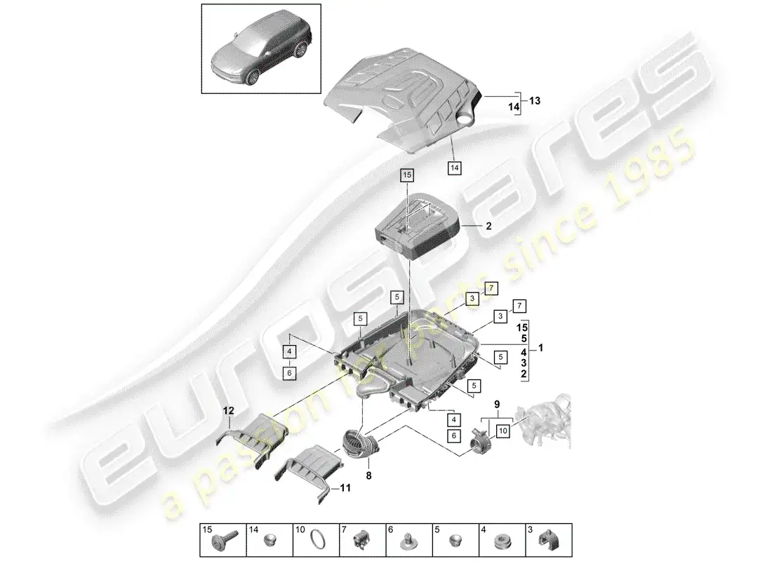 porsche 2018 (cayenne e3 9ya/9yb) filtro de aire con conexión diagrama de piezas