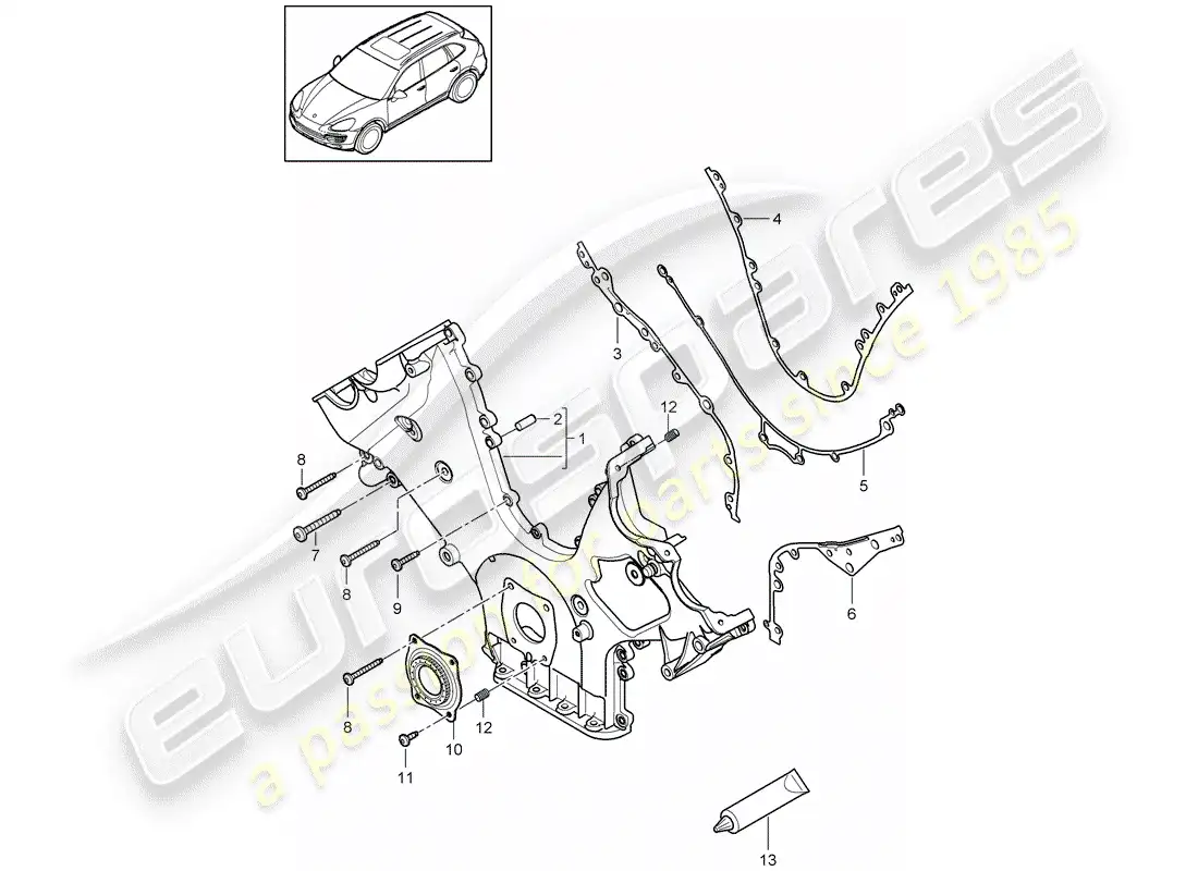 porsche 2017 (cayenne e2 92a) tapa para cadena de distribución diagrama de piezas