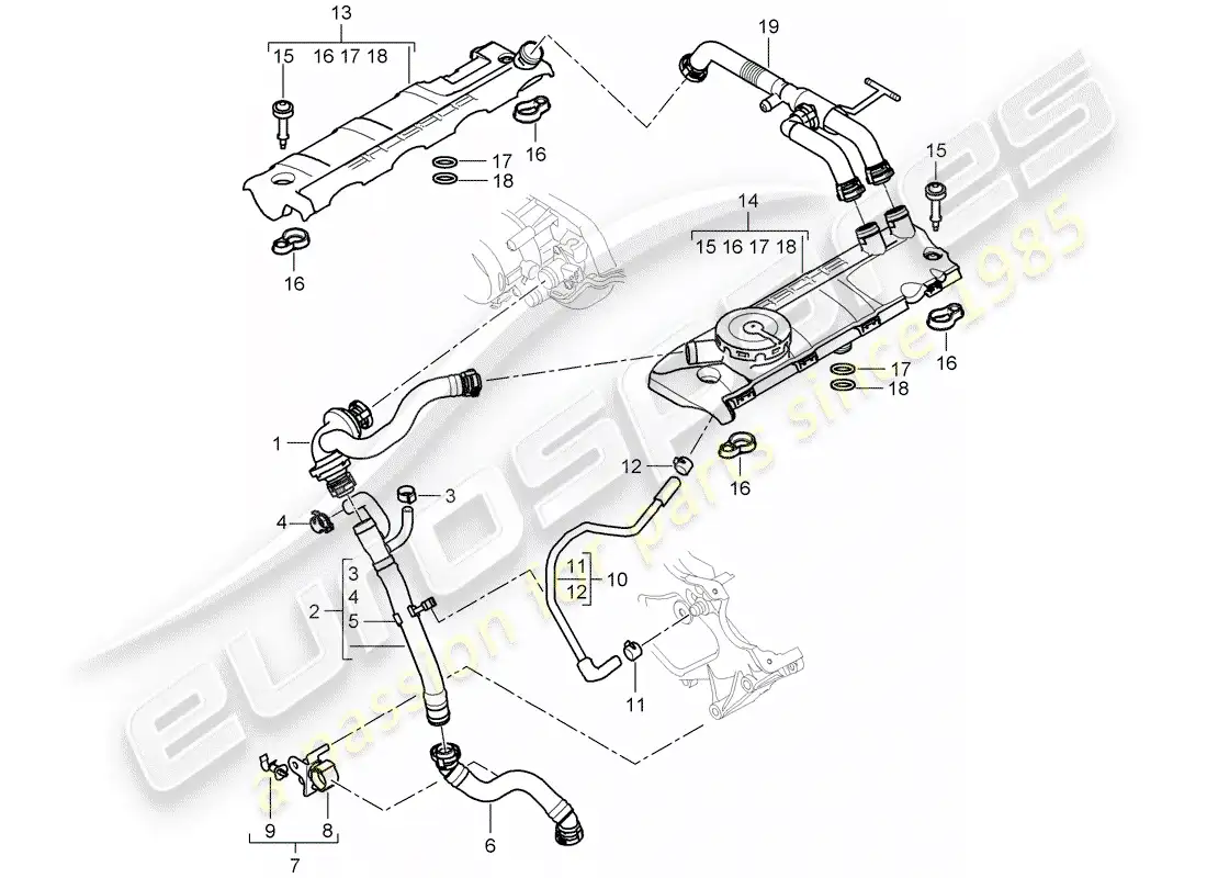 porsche 2008 (cayenne e1 9pa) crankcase diagrama de piezas