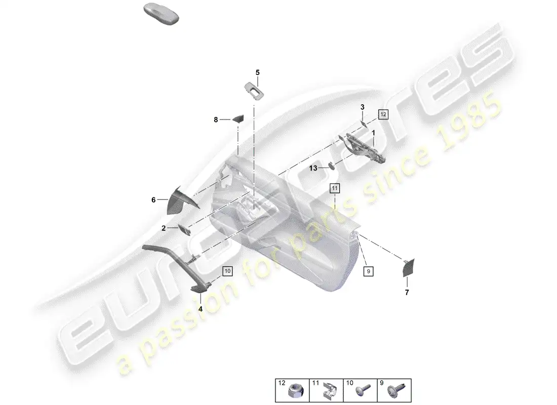 porsche 2020 (718 boxster spyder) panel de la puerta diagrama de piezas