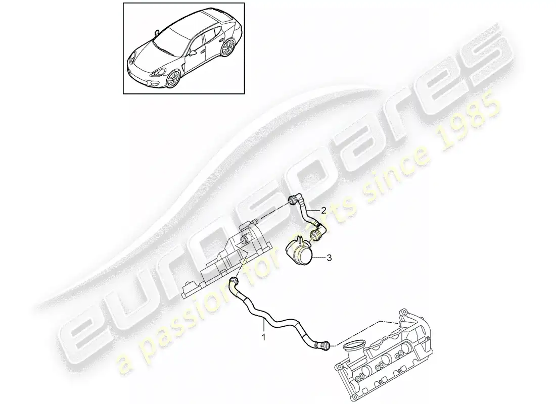 porsche 2012 (panamera 970) diagrama de piezas de la línea de respiradero
