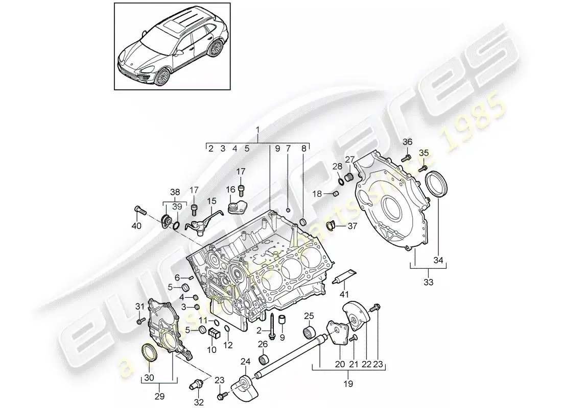 porsche 2013 (cayenne e2 92a) crankcase diagrama de piezas