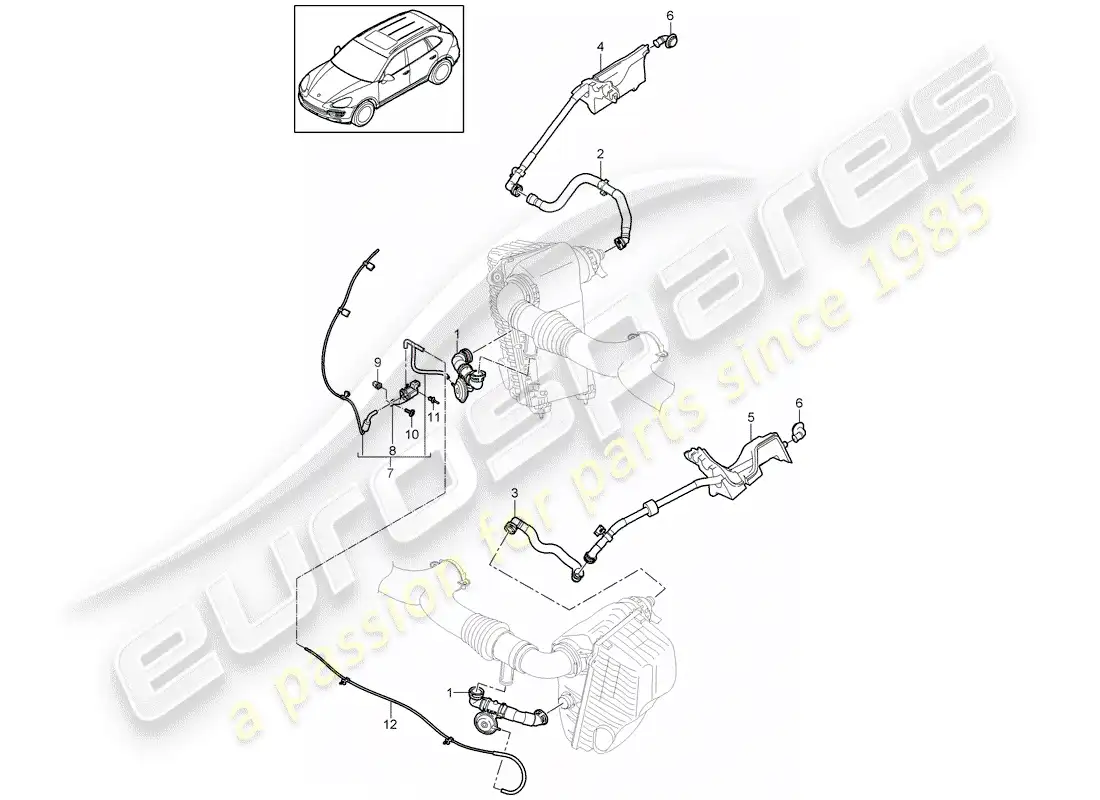 porsche 2013 (cayenne e2 92a) filtro de aire con conexión diagrama de piezas