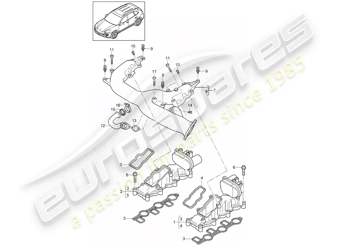 porsche 2013 (cayenne e2 92a) diagrama de piezas del colector de admisión