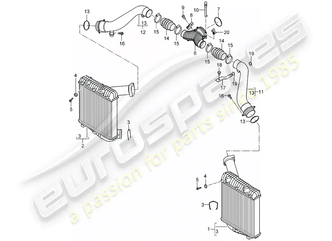 porsche 2008 (cayenne e1 9pa) enfriador de aire de carga diagrama de piezas