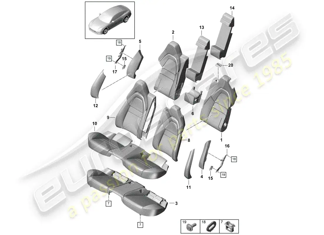 porsche 2019 (panamera 971-1) asiento diagrama de piezas