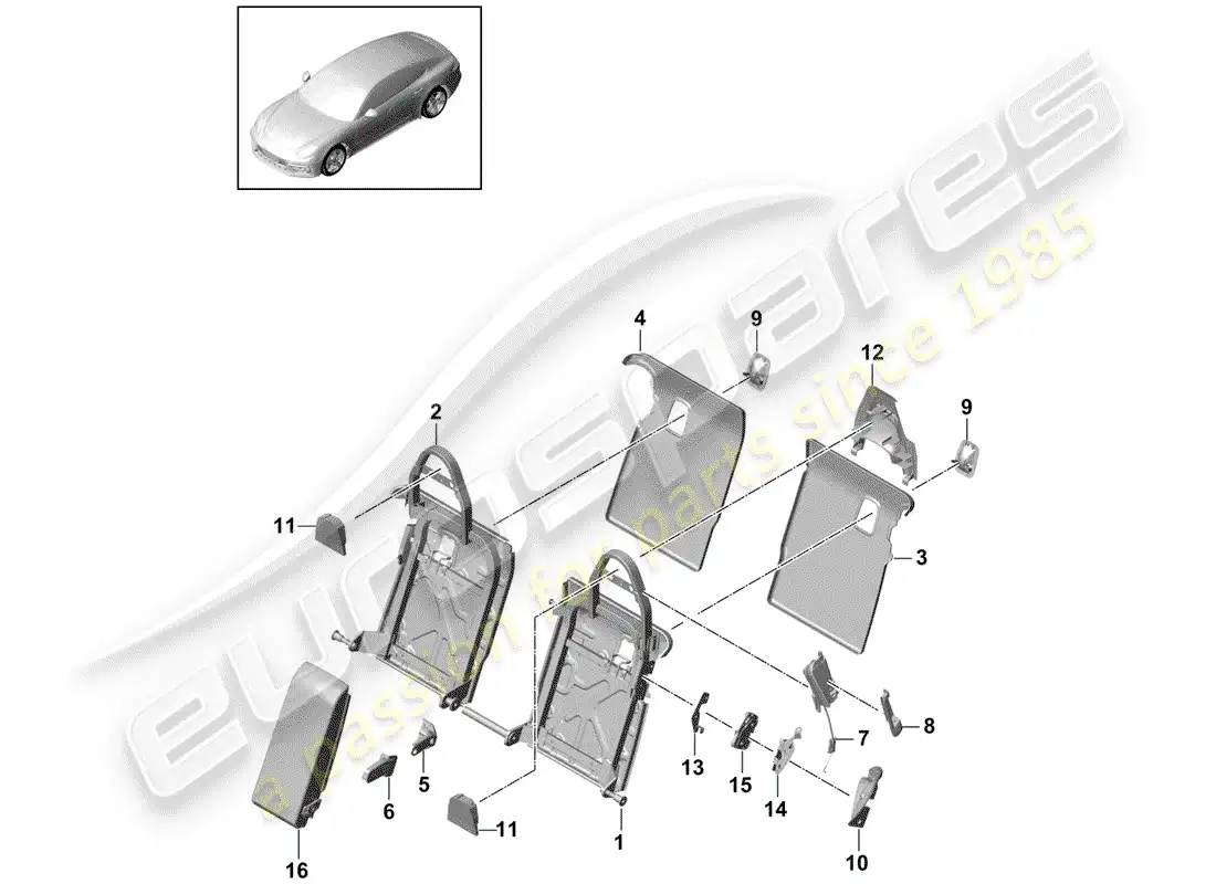 porsche 2018 (panamera 971-1) respaldo del asiento trasero diagrama de piezas