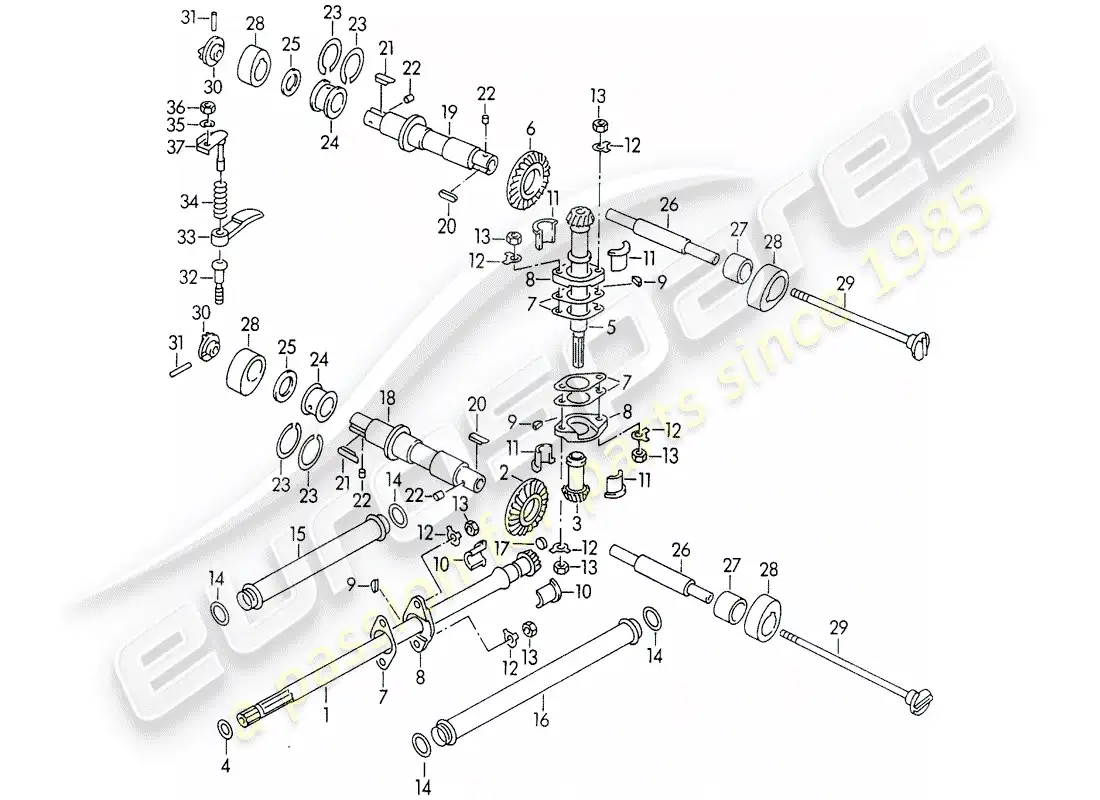 porsche 1965 (356b/356c) control de válvula diagrama de piezas