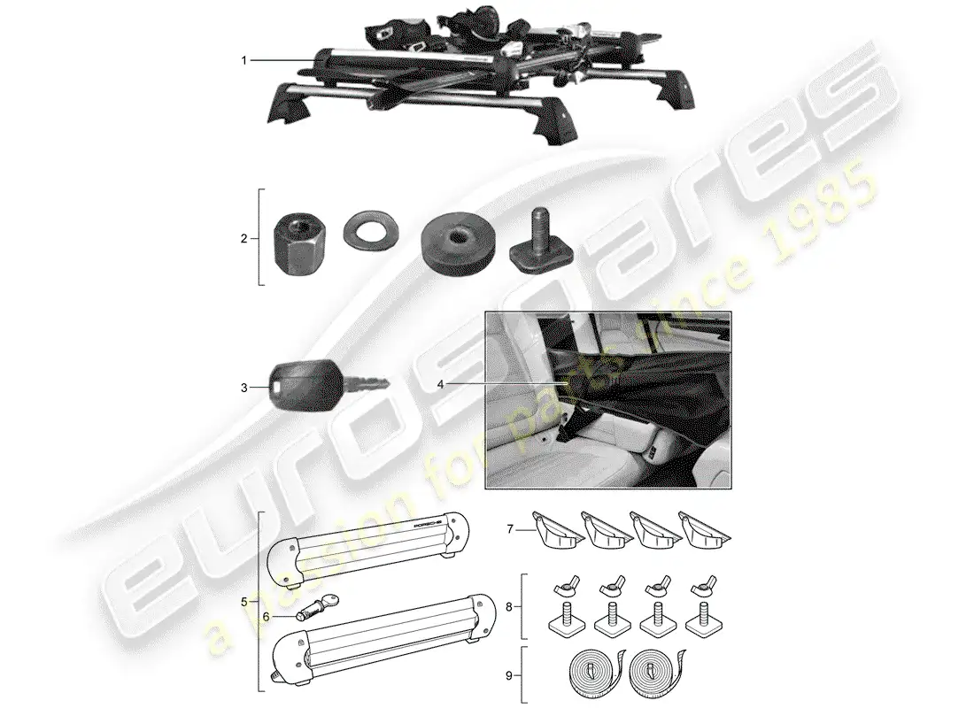 porsche 2013 (tequipment cayenne) porta esquís diagrama de piezas