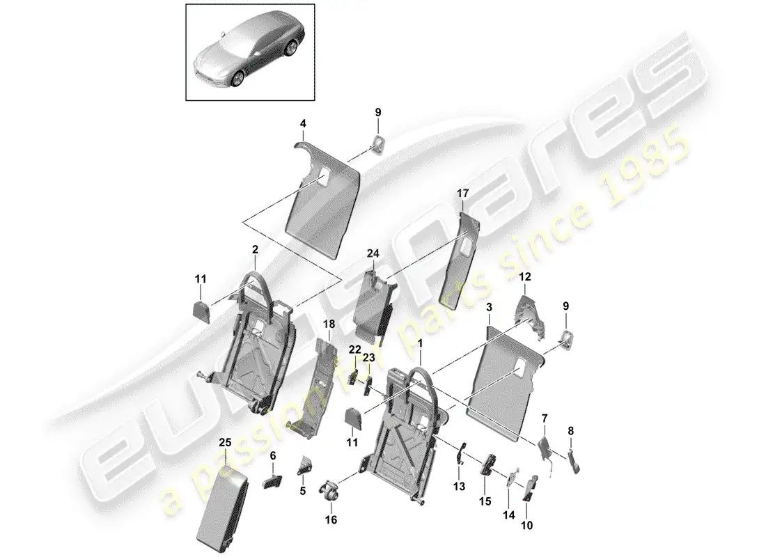 porsche 2019 (panamera 971-1) respaldo del asiento trasero diagrama de piezas
