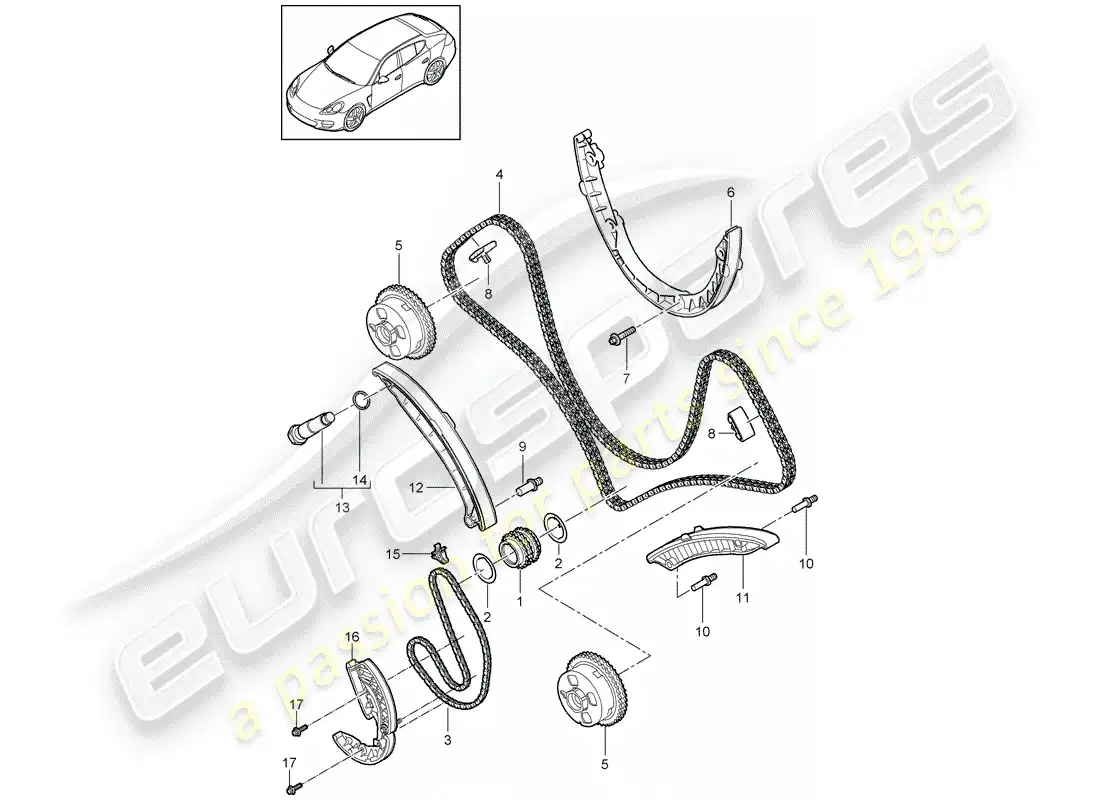 porsche 2013 (panamera 970) cadena de distribución diagrama de piezas