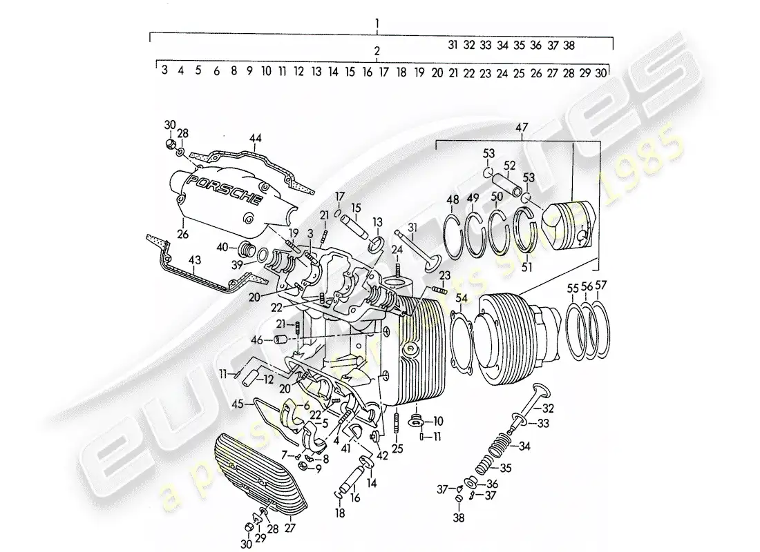 porsche 1951 (356/356a) culata - cilindro con pistones - m 90 501 >> 91 000 diagrama de piezas