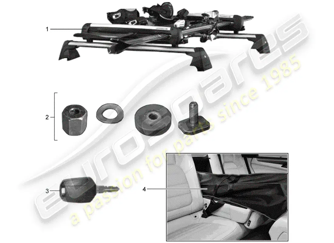 porsche 2019 (tequipment macan) porta esquís diagrama de piezas