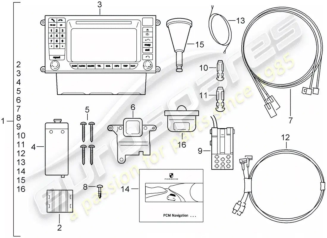 porsche 2014 (tequipment cayenne) sistema de navegación diagrama de piezas