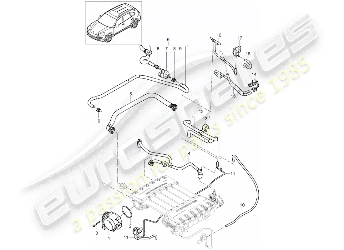 porsche 2016 (cayenne e2 92a) cuerpo del acelerador diagrama de piezas