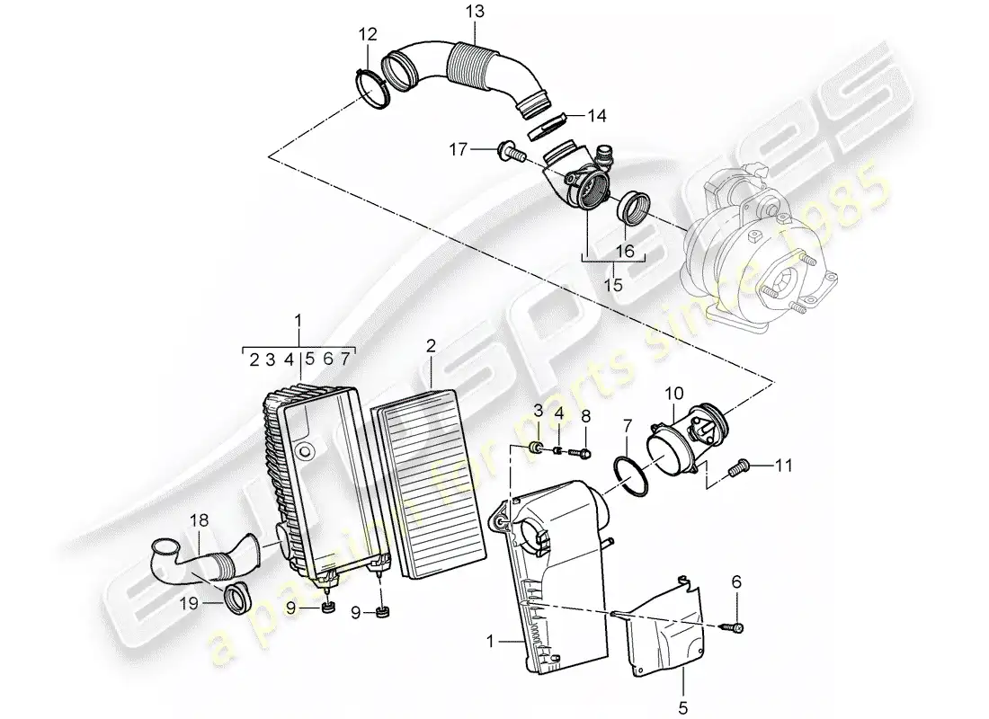 porsche 2008 (cayenne e1 9pa) sistema de limpieza de aire diagrama de piezas