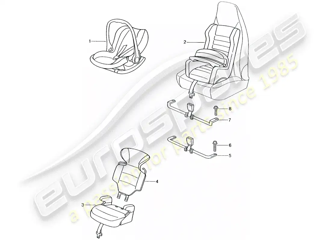 porsche 1992 (tequipment) asiento para niños diagrama de piezas