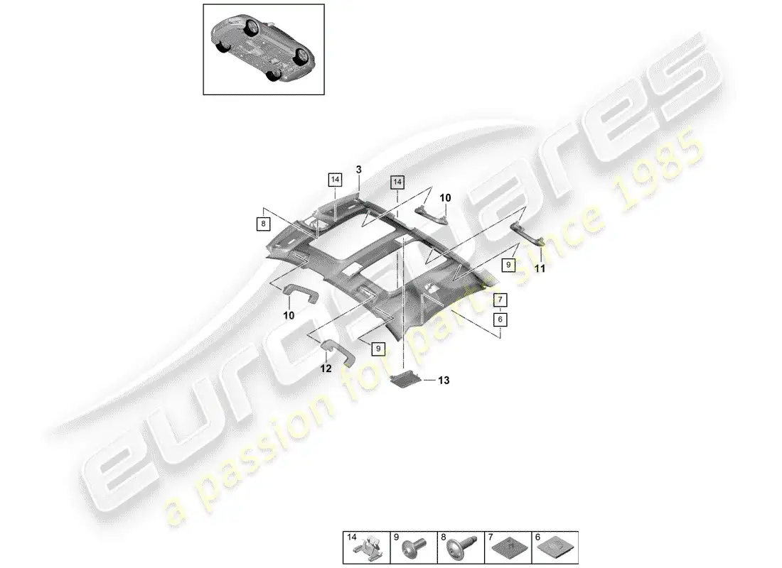 porsche 2019 (panamera 971-1) panel de adorno de techo diagrama de piezas