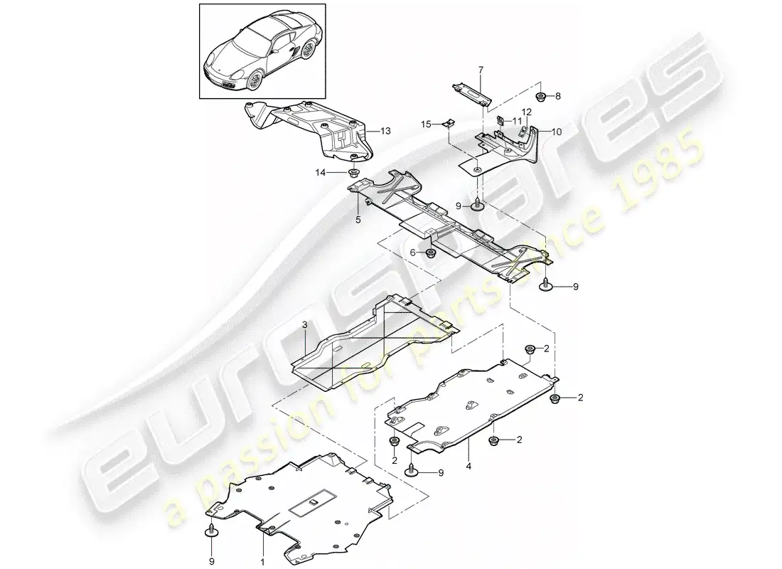 porsche 2009 (987 cayman) adornos diagrama de piezas