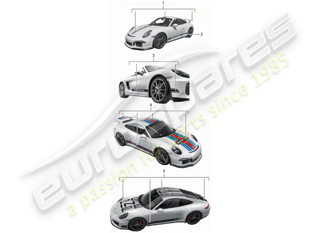 porsche 2013 (tequipment 98x/99x) recortar papel de aluminio diagrama de piezas