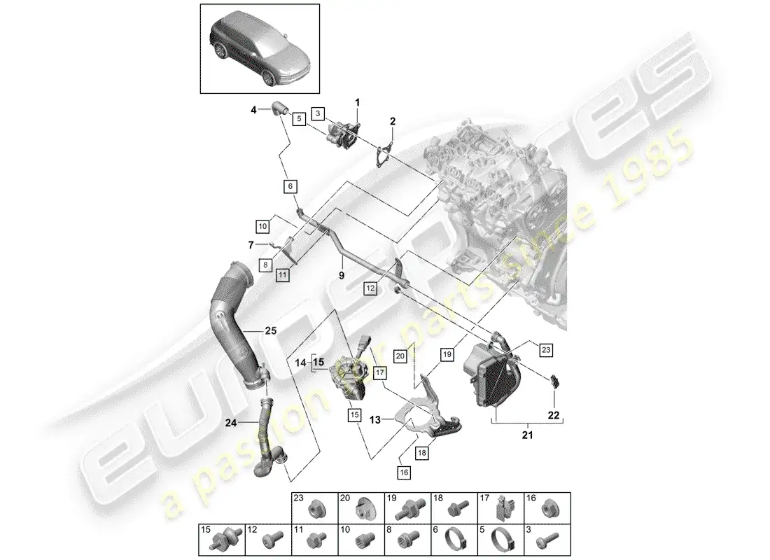 porsche 2018 (cayenne e3 9ya/9yb) sistema de control de emisiones de escape diagrama de piezas